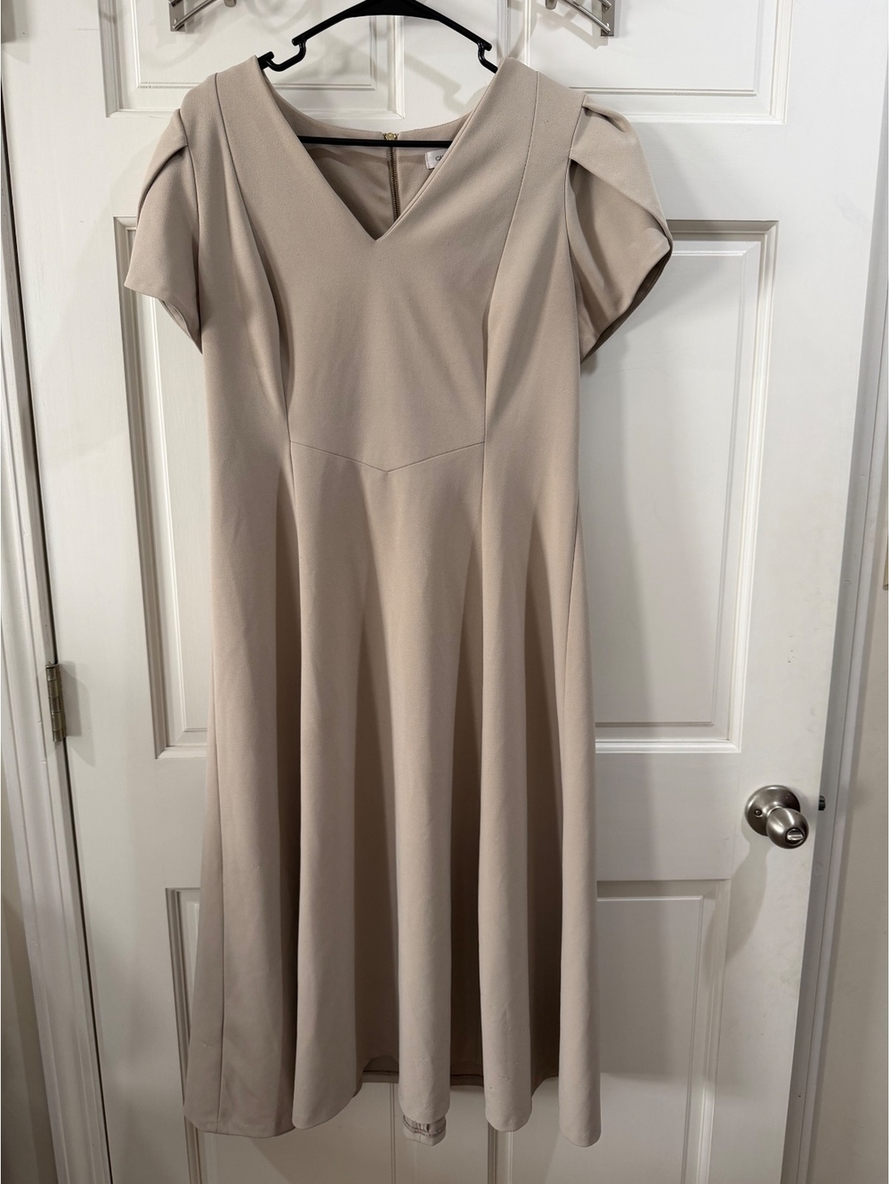 Calvin Klein Beige V-Neck Midi Dress Size 12
